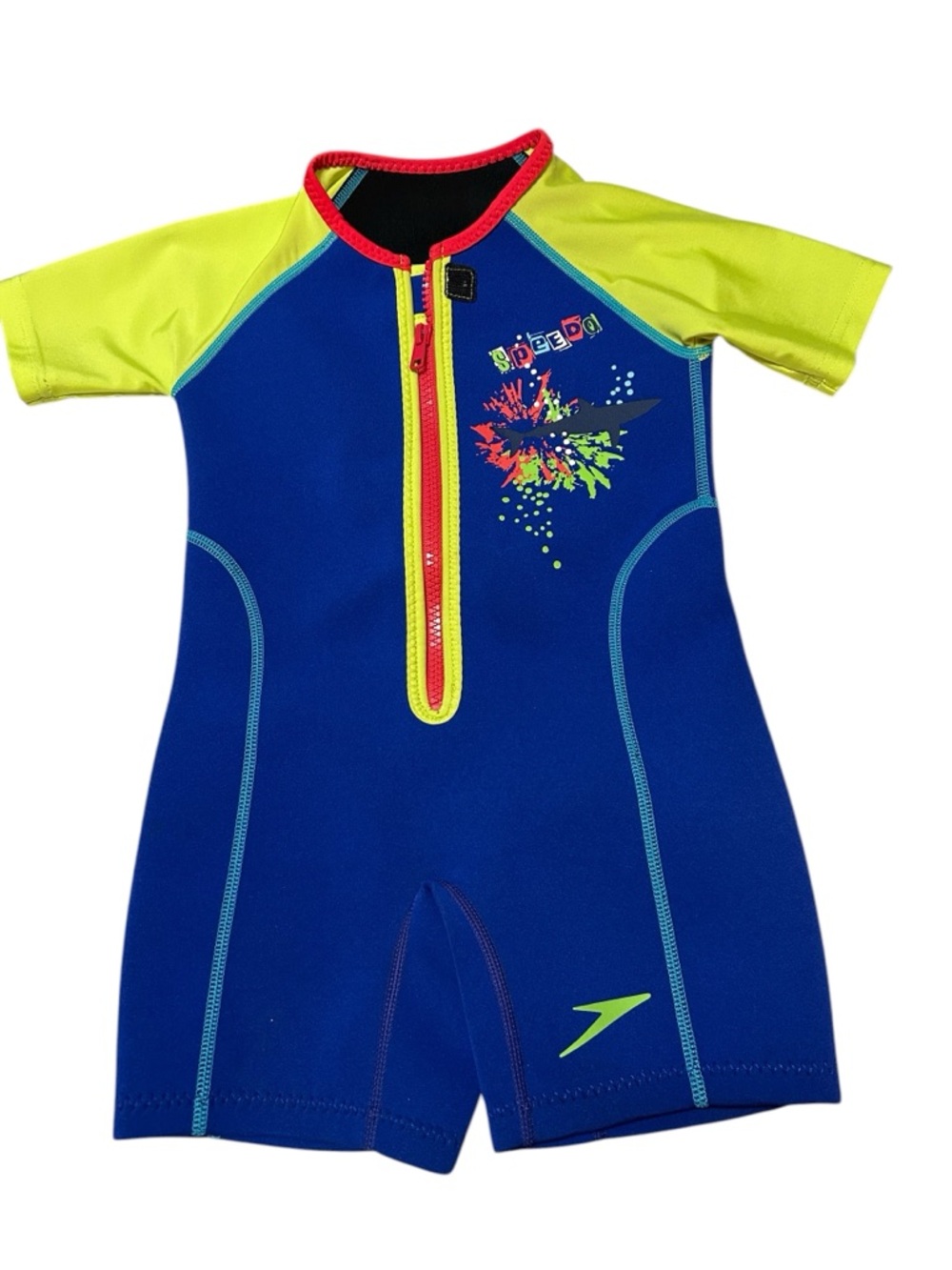 Speedo Kids Blue & Yellow Short Sleeve Front-Zip Rashguard Suit